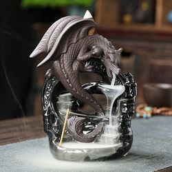 ceramic vintage dragon backflow incense burner, unique tabletop home decor & relaxing aromatherapy gift