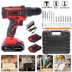 rechargeable cordless drill screwdriver with lithium battery, display & impact function, multifunction household tools