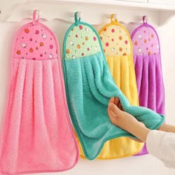ultra-soft coral fleece fingertip towels, quick-dry hanging towel for wiping hands, reusable household dishwashing