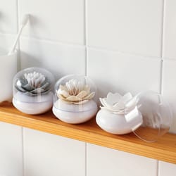 lotus shape q-tip holder cotton swab storage box with lid, multipurpose toothpick holder bathroom organizer