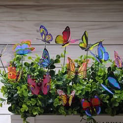 artificial butterfly decor stakes, colorful butterfly garden & patio decor with random pattern outdoor decorations