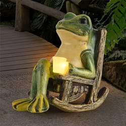 solar powered frog garden statue with lights, mini outdoor & indoor decor, perfect holiday gift for halloween, christmas