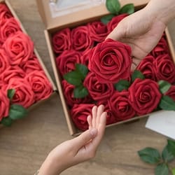 realistic artificial flowers roses with stem, diy wedding bouquets, party decor, centerpieces, home decoration