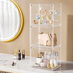 stackable clear display box plastic dustproof storage bins, collectibles, figures, cosmetic organizer show case