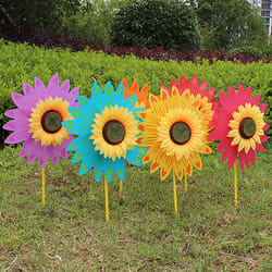 garden yard decor colorful sunflower windmill wind turbine for outdoor camping, picnic, lawn party decoration spinner