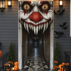 ultimate spooky witch & zombie halloween door cover, indoor/outdoor haunted house wall decor with 2d scene