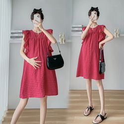 korean style short maternity dress for summer, petal sleeve a-line mini dress for a sweet, cute pregnancy look