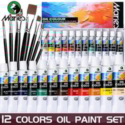 marie's oil paint kit, 19 piece set with 12 vibrant colors, 7 brushes, ideal oil painting set for beginners and crafters