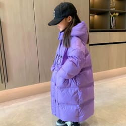 kids waterproof heat parka, winter clothing for girls, overknee length down jacket with hood