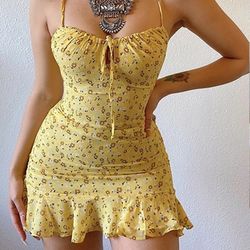 sexy floral print bodycon dress, spaghetti strap, sleeveless mini dress with ruffles, summer beach sundress for women