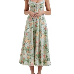 women summer casual midi dress, floral print sling dress, fashion backless and sleeveless design