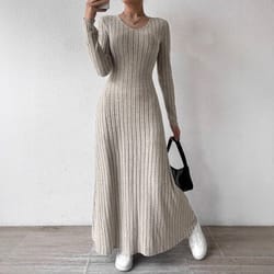 women's knitted long sleeve dress, streetwear, solid color dress that smooths and slims