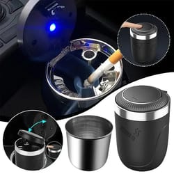 led car ashtray, portable cup holder ashtray with automatic light, in black, blue, red