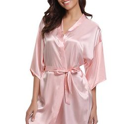 luxury silk kimono robe, women's satin bathrobe, navy blue bridesmaid robe, sexy dressing gown