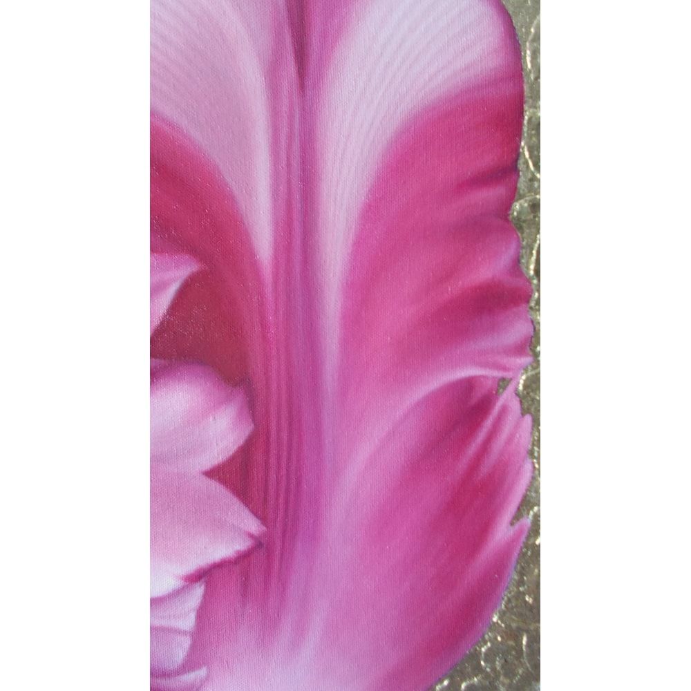 Realistic Pink Tulip Flower Oil Painting On Gold Leaf Background Botanical Wall Art Gift For Women 3