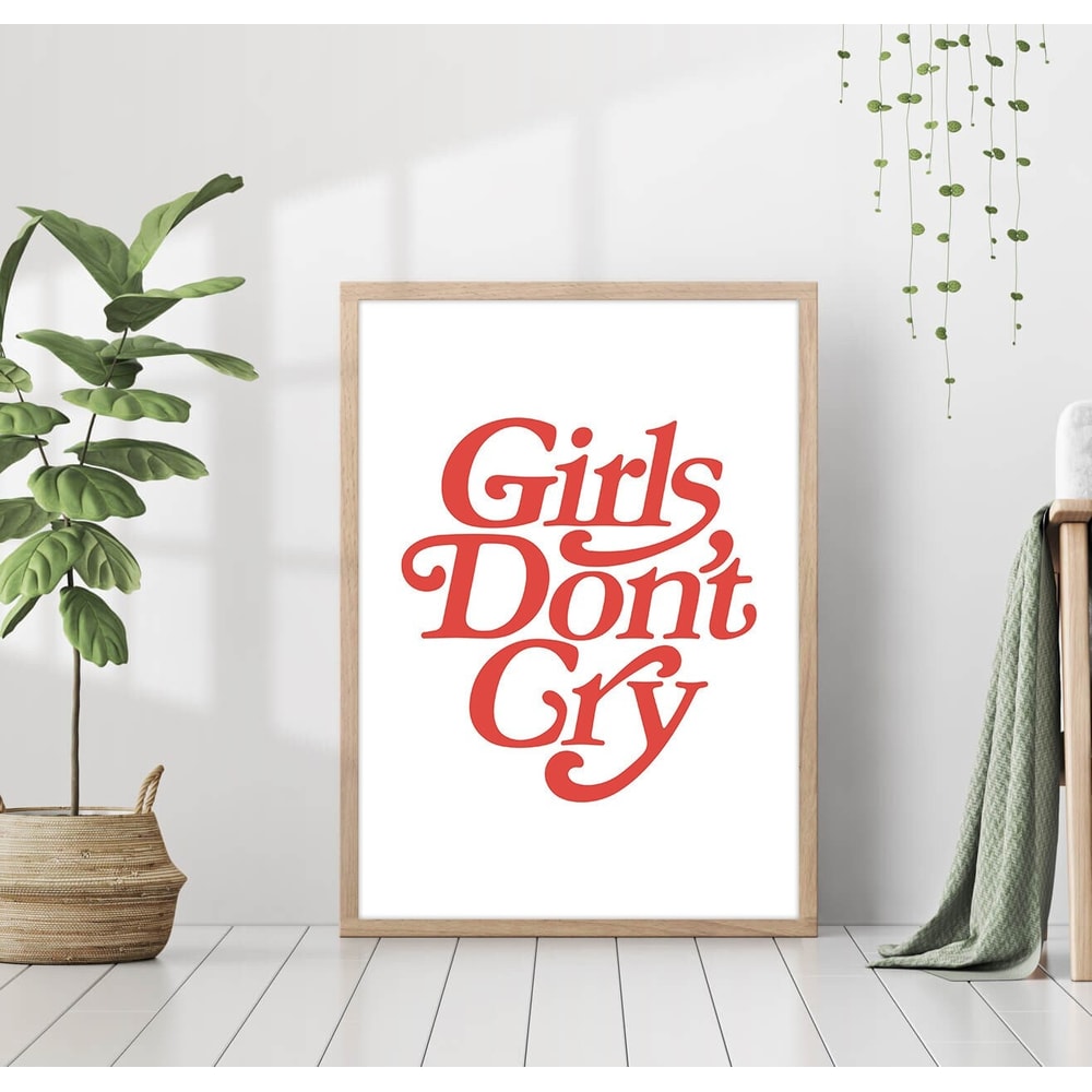 Girls Don't Cry Print Retro Groovy Girl Power Poster Red Aesthetic Fashion Party Canvas Framed Printed Preppy Trendy Funky Bar Cart Wall Art 1.jpg