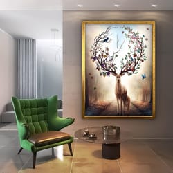 tree horned deer painting, deer and calf painting, deer print, deer,k wall art, deer home decor, popular deer painting