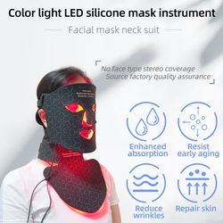 LED Silicone Mask Facial Neck Red Blue Light Household Skin Rejuvenation Mask