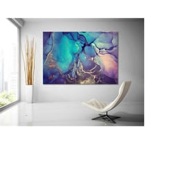 abstract art blue marble canvas wall art, alcohol ink home decor wall art, aesthetic room decor boho canvas print, moder
