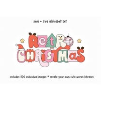 retro christmas alphabet set - png retro letters, svg retro letters, alphabet set, retro clip art, sublimation alphabet,