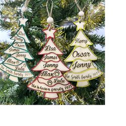 Our Family Christmas Tree Ornament SVG Digital Laser Cut File, Personalized Large Family Grand Children Names Engraved O