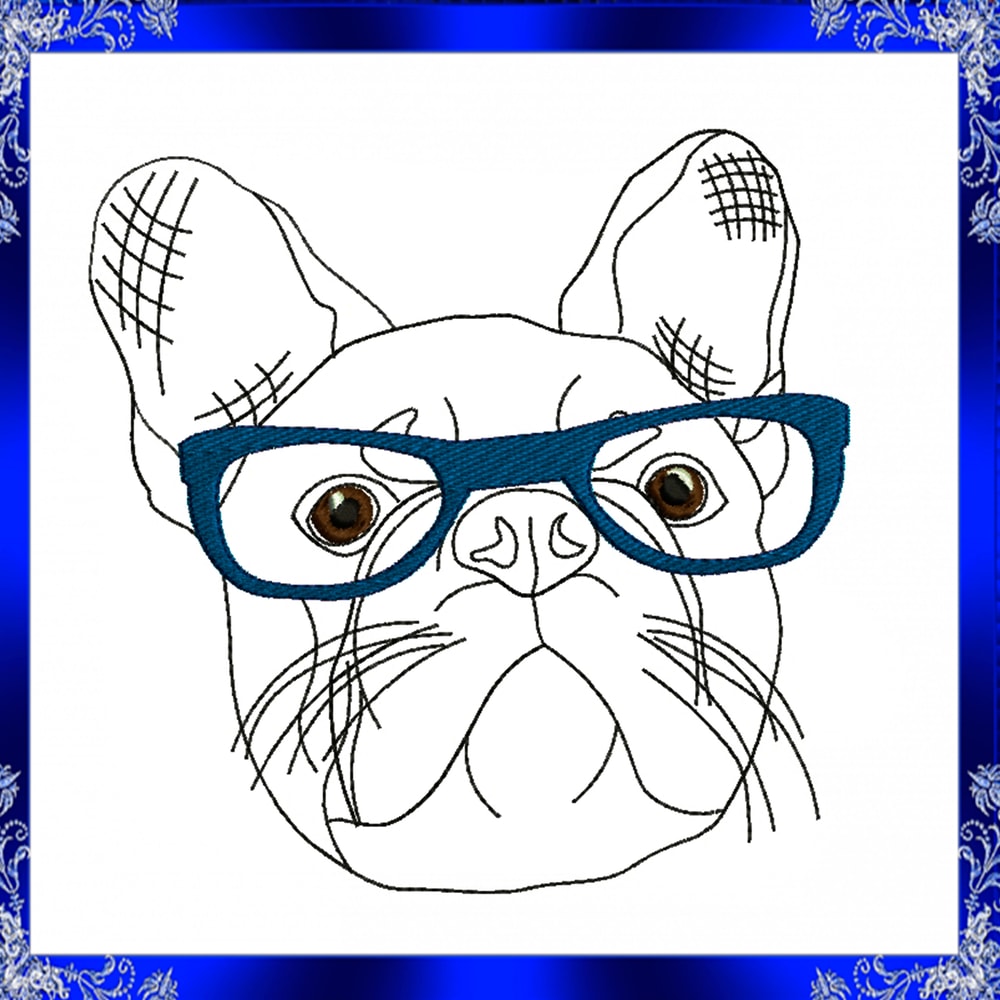 French Bulldog Glasses Machine Embroidery Design Bulldog Embroidery Dog Pug Embroidery Pet With Glasses Embroidery 1
