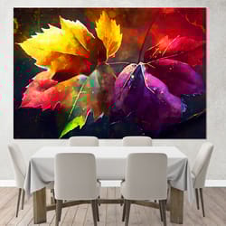 colorful autumn leaves watercolor canvas print, abstract autumn wall art
