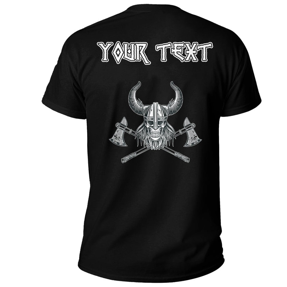 Custom Vikings Head In Horned Helmet and Axes Basic TShirt Viking T Shirt For Men Women
