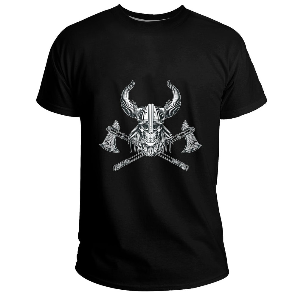 Custom Vikings Head In Horned Helmet and Axes Basic TShirt Viking T Shirt For Men Women