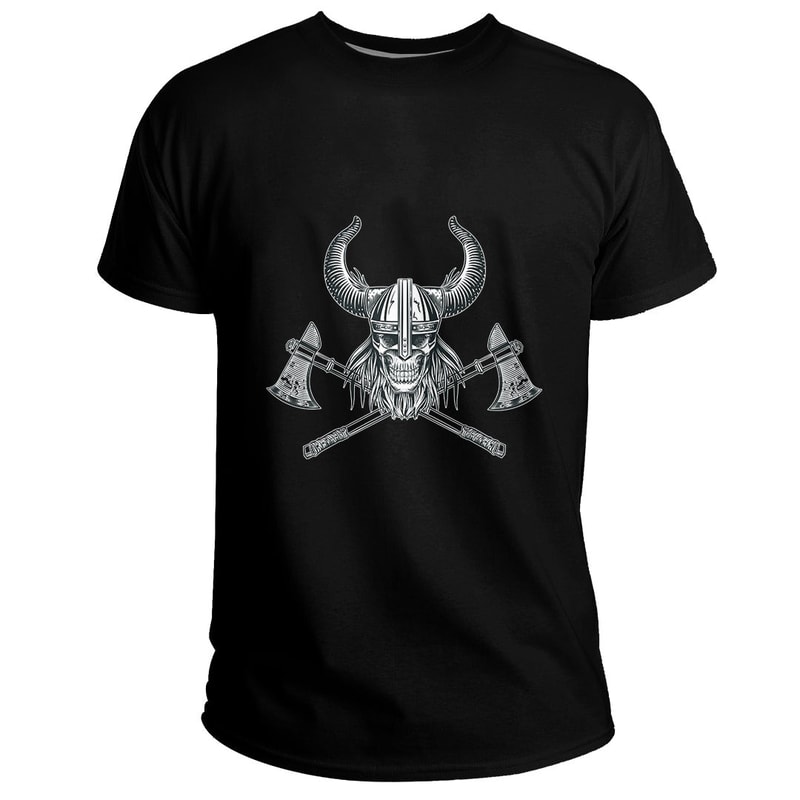 Custom Vikings Head In Horned Helmet and Axes Basic TShirt Viking T Shirt For Men Women