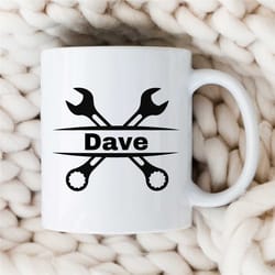 custom mechanic wrench mug with name, personalized gift for gearhead, car lover dad, for him, motorbike & automotive mec