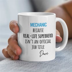 personalized mechanic mug, real-life superhero jon title, custom gift for gearhead, car lover dad, for him, motorbike &