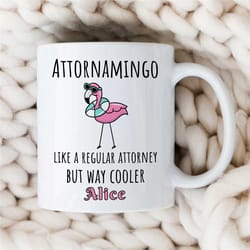 personalized 'attornamingo' mug, custom flamingo gift for lawyers, appreciation, coworker birthday, mom/dad, men/women,