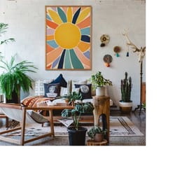 boho sun print, bohemian wall art, sun painting, abstract sun art, boho decor, modern bohemian print, nature print, cont