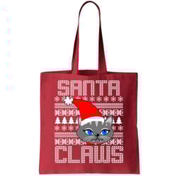 santa claws cat ugly christmas sweater design tote bag