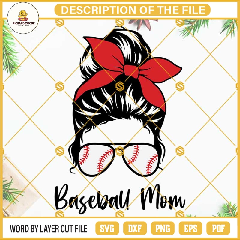 Messy Bun Baseball Mom SVG, Baseball Mom SVG, Baseball SVG, Baseball Digital Cut File For Cricut.jpg