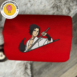 nike x sasuke embroidered sweatshirt, naruto anime embroidered sweatshirt, custom anime embroidered crewneck, best anime