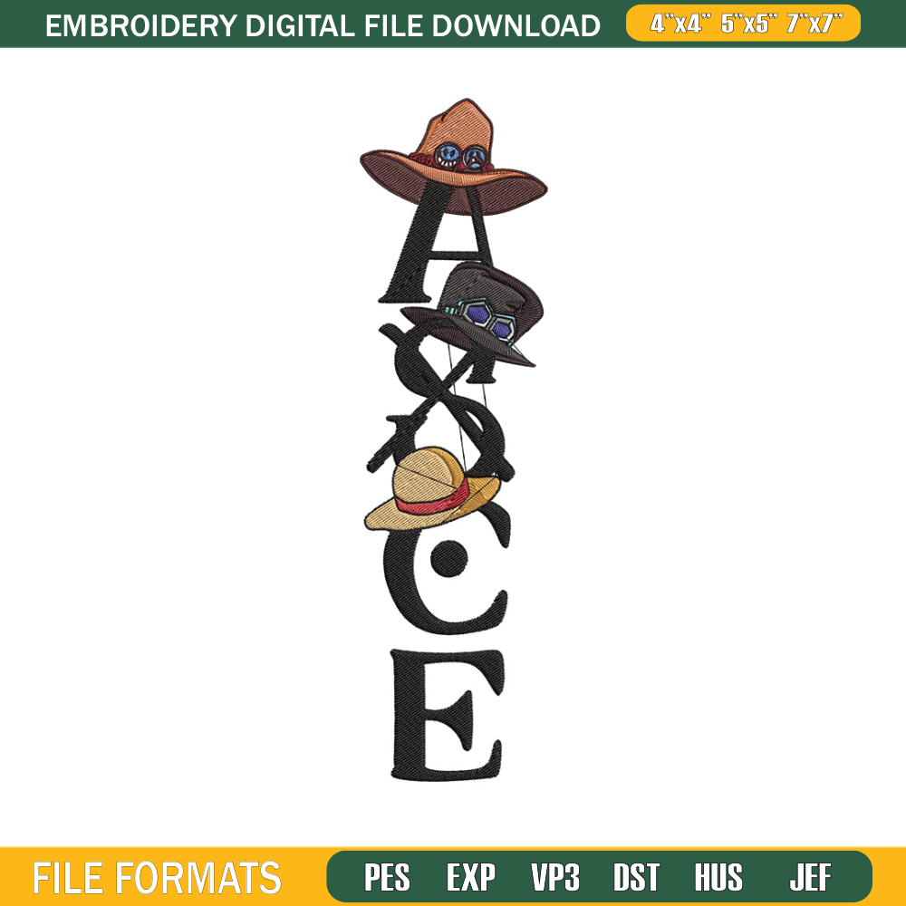 Ace tattoo Embroidery Design, One piece Embroidery, Embroidery File, Anime Embroidery, Anime shirt, Digital download.jpg