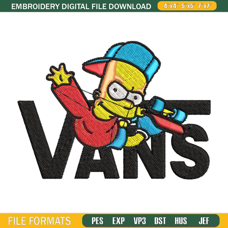 Bart Simpson Vans Embroidery design, Simpson Embroidery, cartoon design, Embroidery File, Digital download. 1.jpg