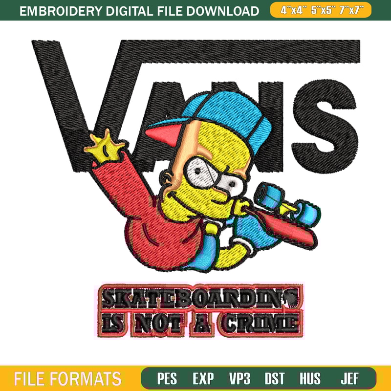 Bart Simpson Vans Embroidery design, Simpson Embroidery, cartoon design, Embroidery File, Instant download..jpg