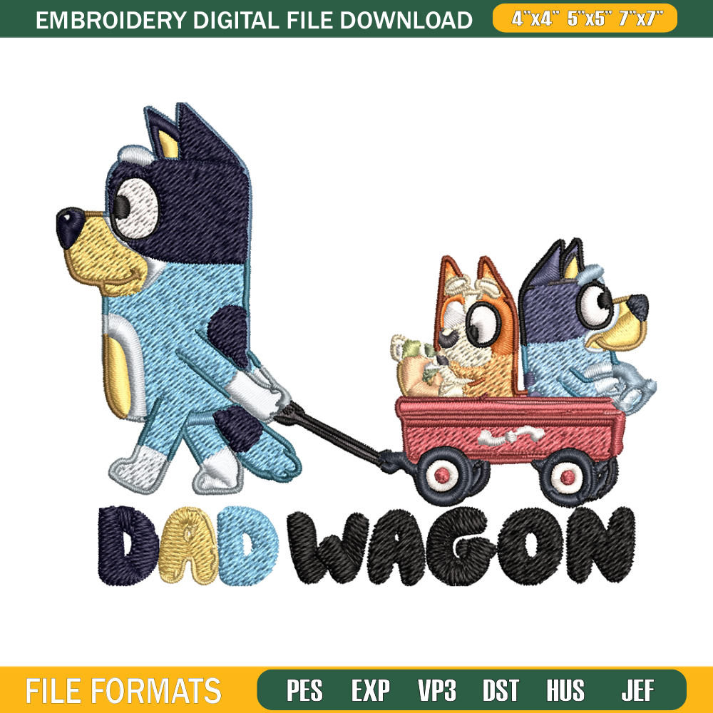 Dad wegon bluey Embroidery, Bluey cartoon Embroidery, Embroidery File, cartoon design, cartoon shirt, Digital download. 1.jpg