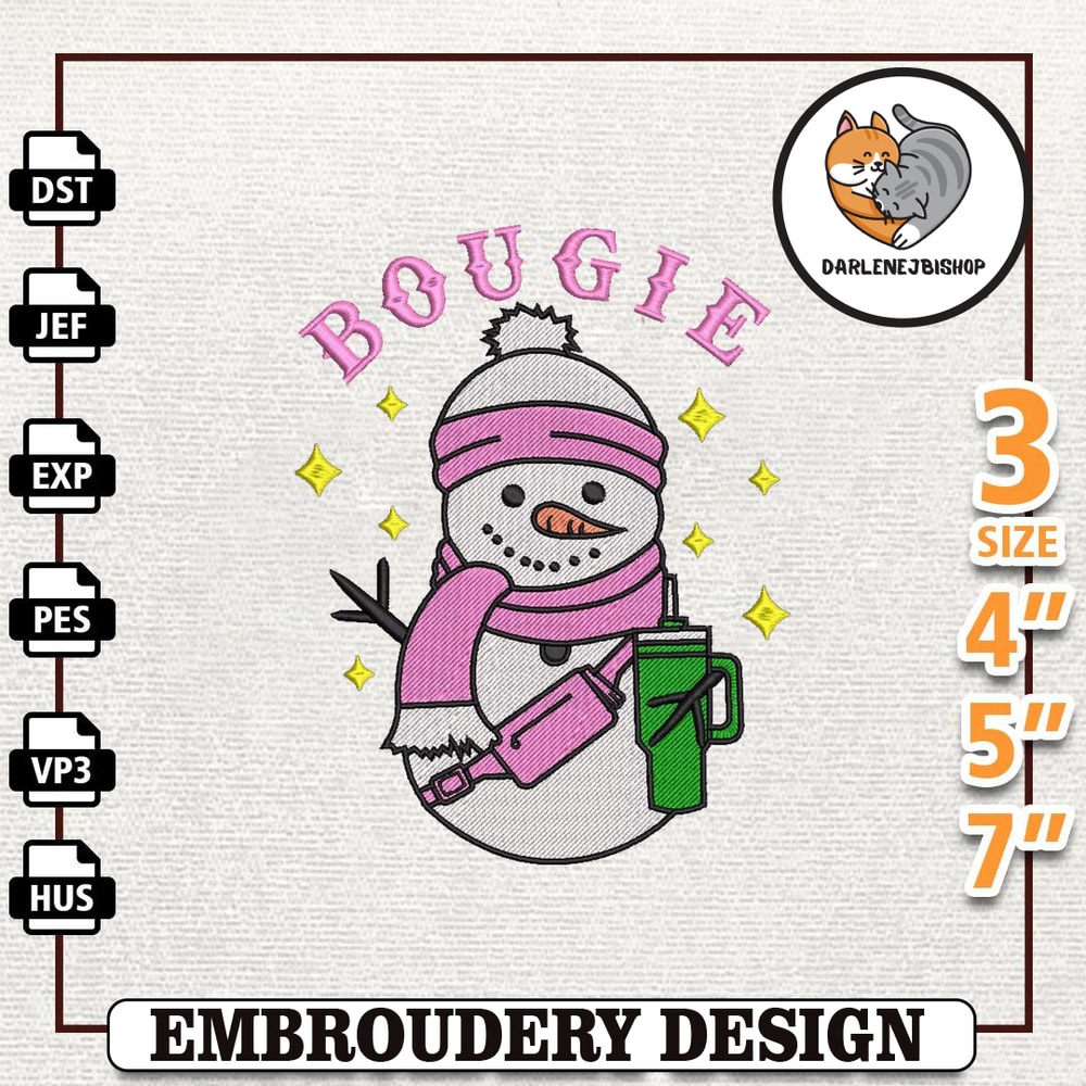 Boujee Snowman Embroidery Design, Christmas Snowman Bougi Embroidery Machine Design, Instant Download.jpg