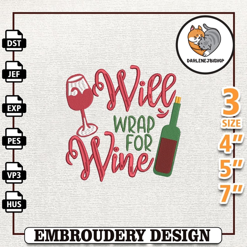 Christmas Wine Embroidery Machine Design, Will Wrap For Wine Embroidery Machine Design, Instant Download.jpg