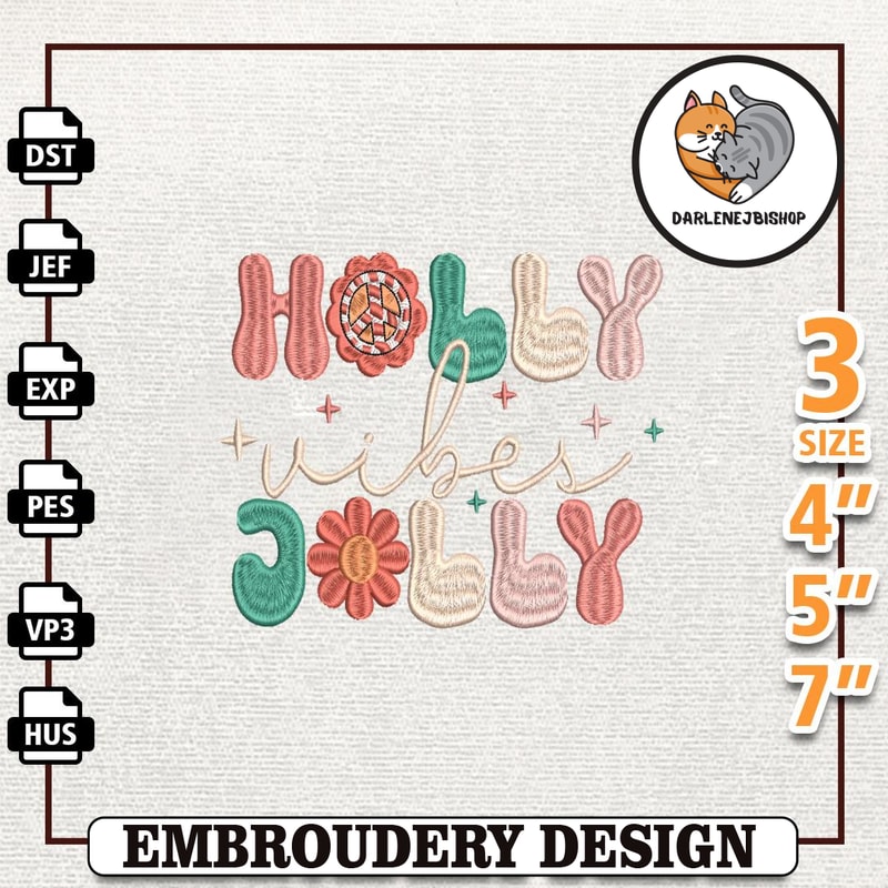 Merry Christmas Embroidery, Holly Jolly Vibes Designs, Retro Christmas Embroidery Designs, Instant Download.jpg