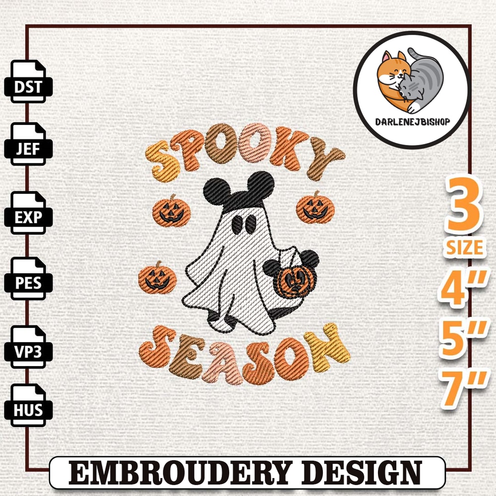 Spooky Season Embroidery Design, Happy Halloween Embroidery Design, Retro Cartoon Mouse Spooky Embroidery File, Autumn.jpg