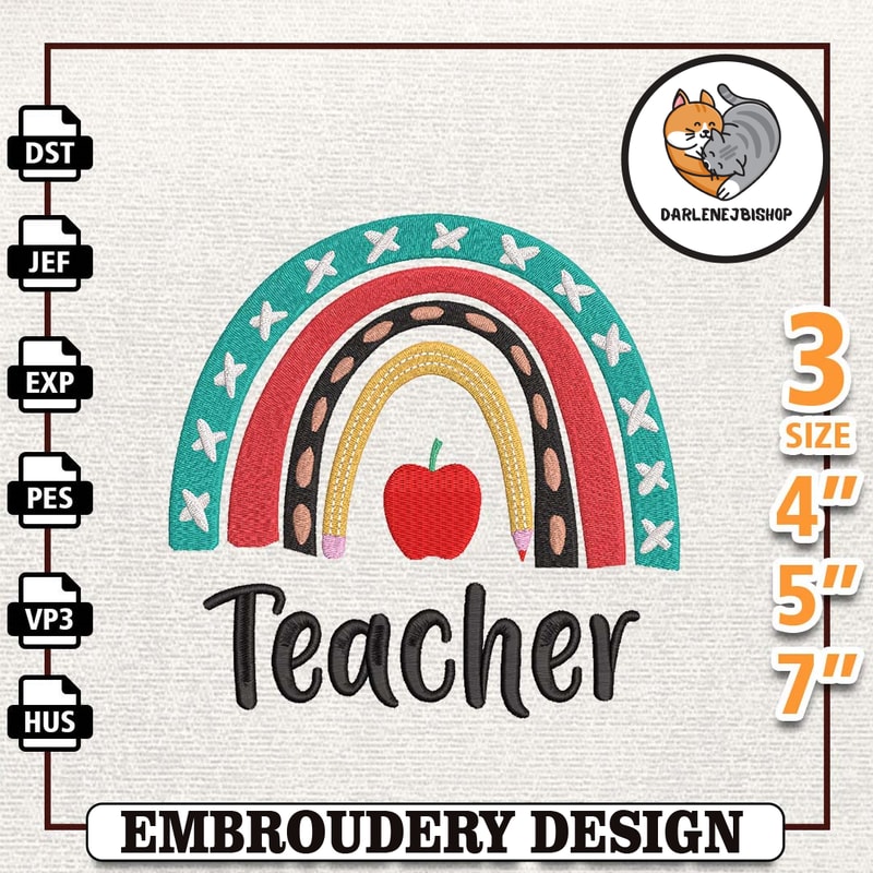 Teacher Embroidery, Rainbow Teacher Embroideery, Boho Rainbow Embroidery, Teacher Appreciation Embroidery, Back to Scho.jpg