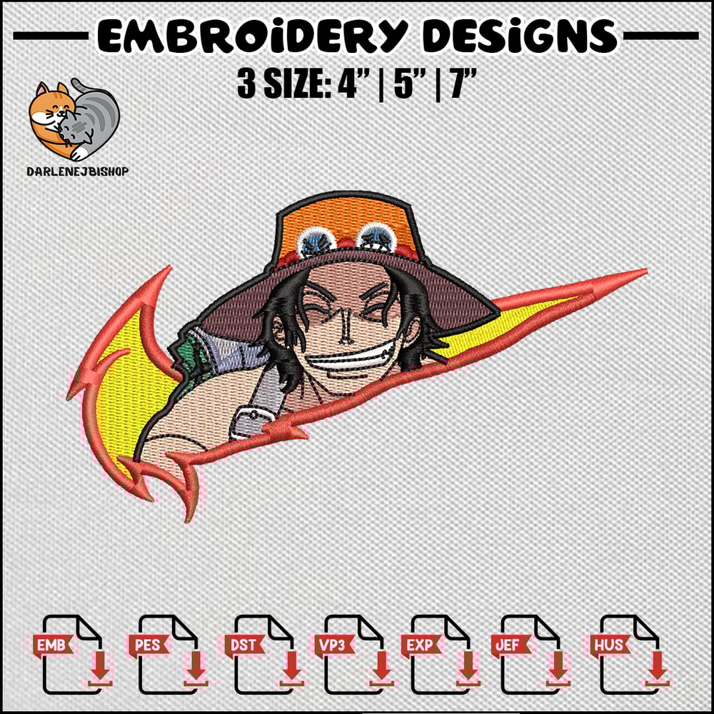 Ace flame nike embroidery design, One piece embroidery, Ace design, Anime embroidery, Embroidery shirt, Digital download.jpg