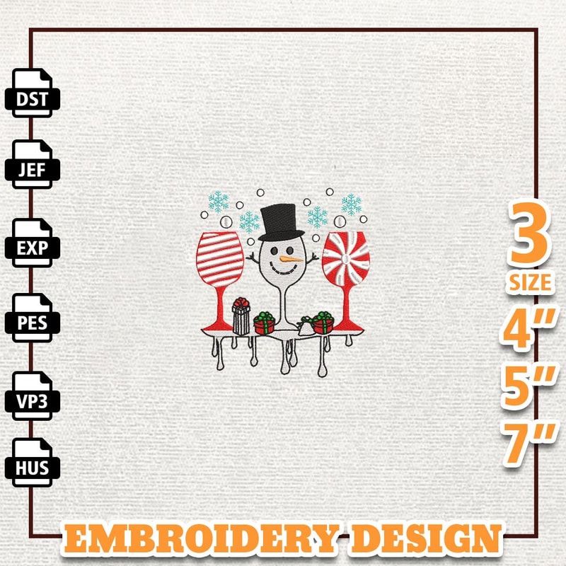 Christmas Wine Glass Embroidery, Snow Man Embroidery Designs, Santa Wine Embroidery, Instant Download.jpg
