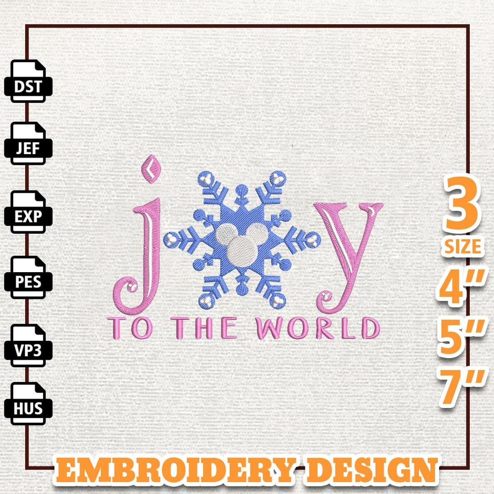 Snowflakes Cartoon Movie Embroidery File, Joy To The World Embroidery Machine Design, Instant Download.jpg