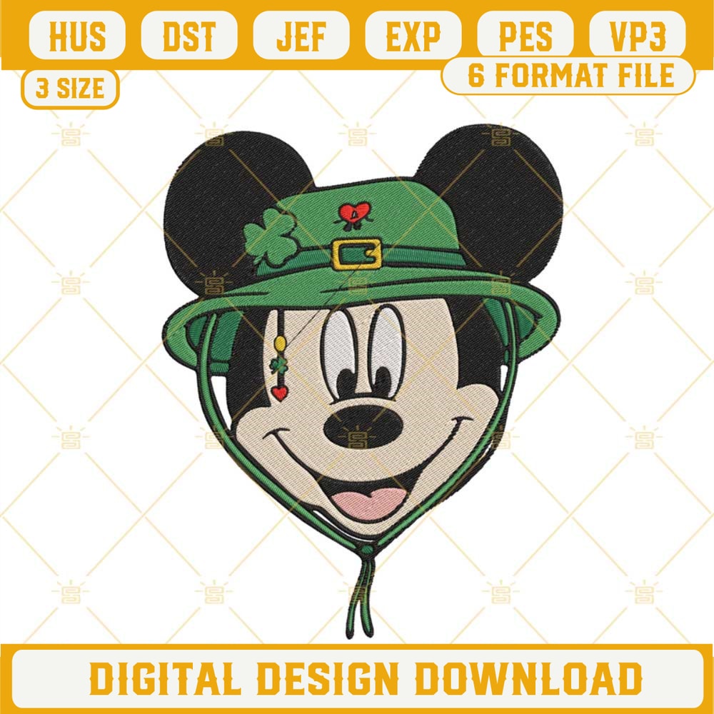 Mickey Bad Bunny Hat Embroidery Design, Disney Mouse St Patricks Day Embroidery File.jpg